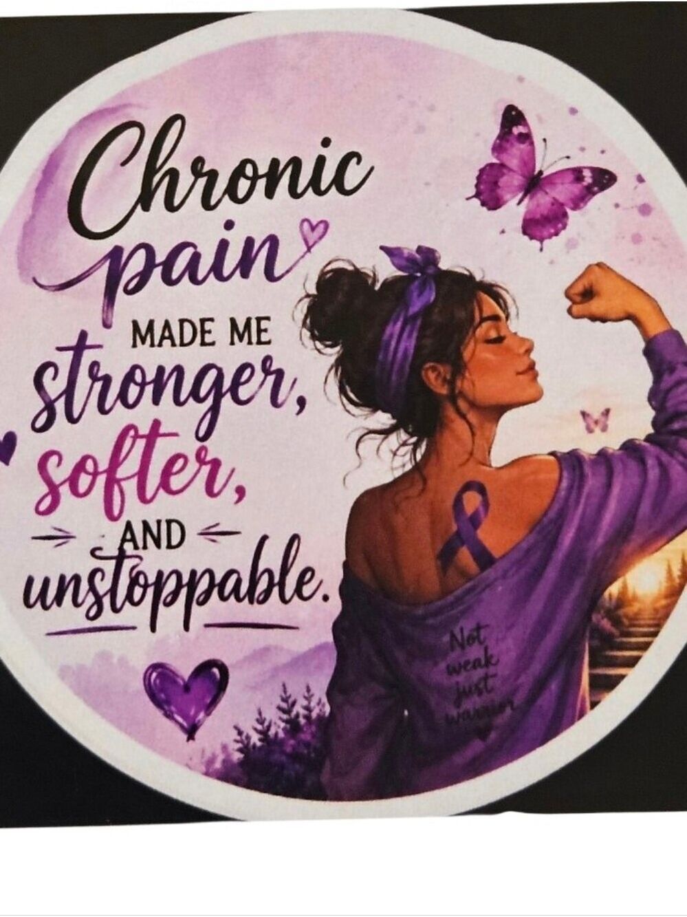 Handmade Chronic Pain Warrior Vinyl Sticker Purple Ribbon Butterfly Awareness 3" - Picture 11 of 17